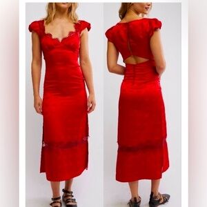 Red Lace Trim Dress